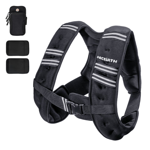 PACEARTH Weighted Vest with Arm Strap Phone Pouch and  Reflective Stripe 4lbs-30lbs
