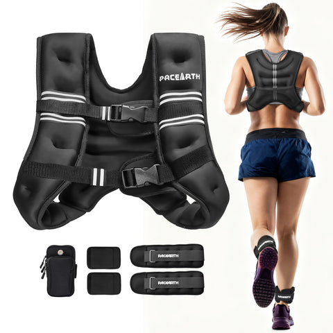 PACEARTH Weighted Vest with Ankle Weight Set and Arm Strap Phone Pouch and Reflective Stripe