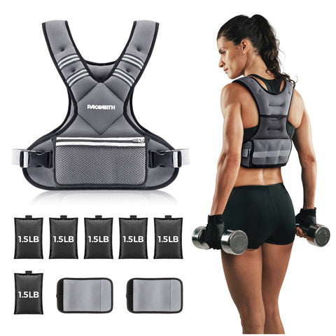 PACEARTH Adjustable Weight Vest 4-10lbs / 11-20lbs / 20-32lbs Grey