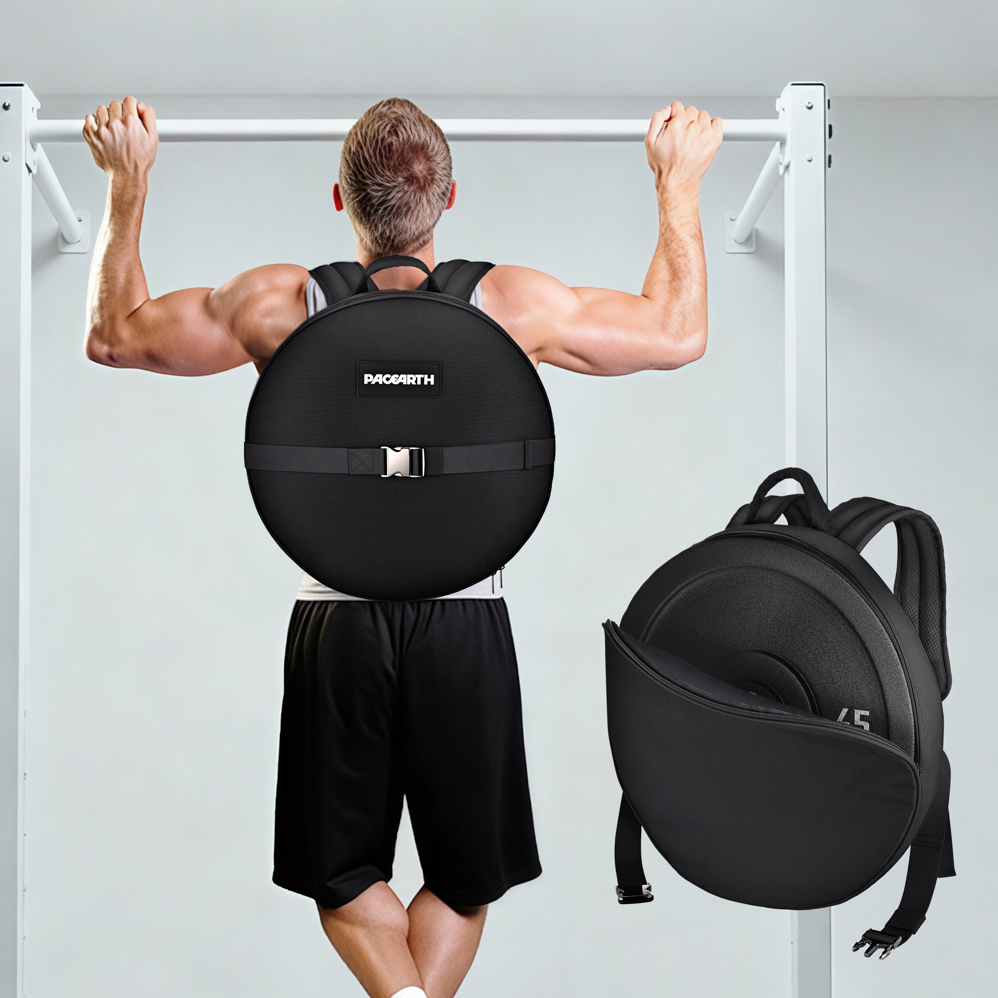 PACEARTH Weighted Strength Training Backpack,Adjustable Weight Plate Bag for Calisthenics, Pull-Ups, Squats & Core Workouts – Fits 17.7" Gym Plates