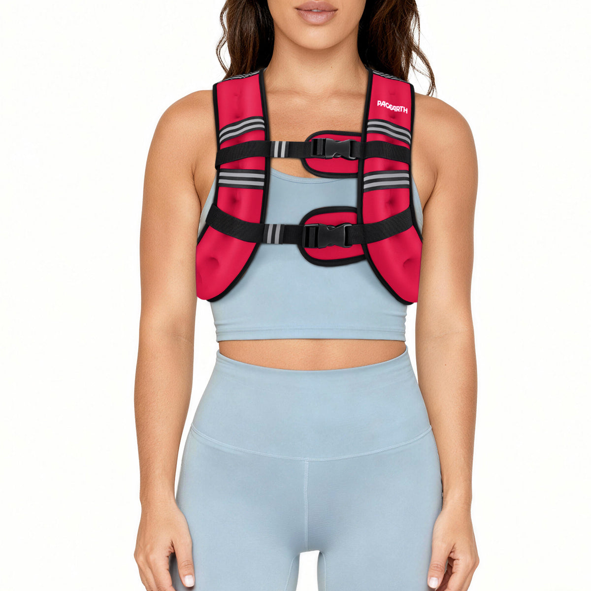 Pacearth Weighted Vest with Arm Strap Phone Pouch and  Reflective Stripe Red