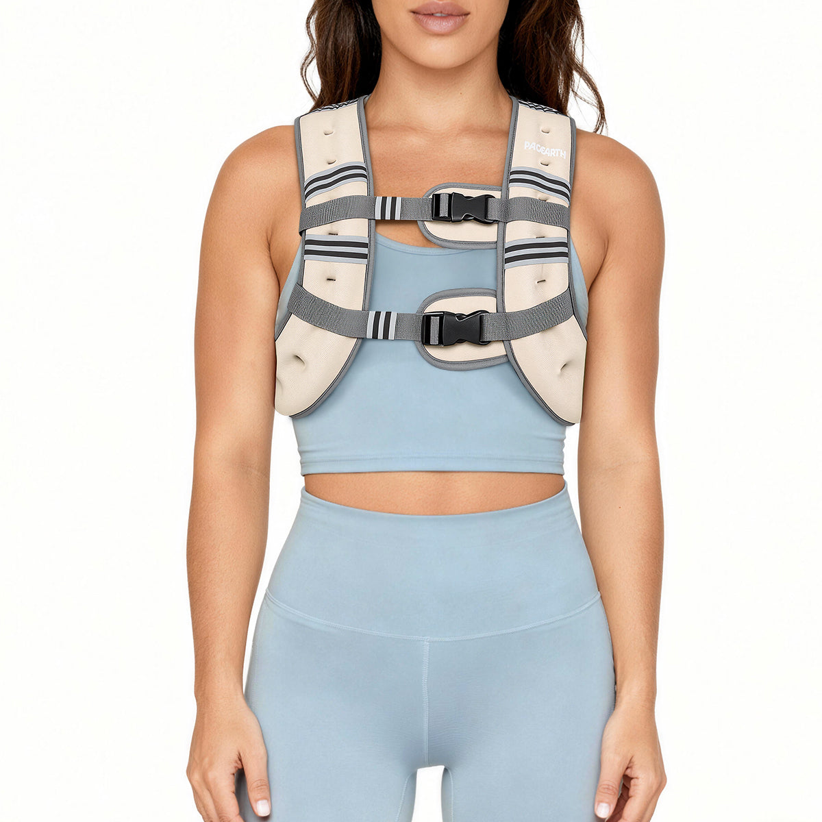 Pacearth Weighted Vest with Arm Strap Phone Pouch and  Reflective Stripe Beige