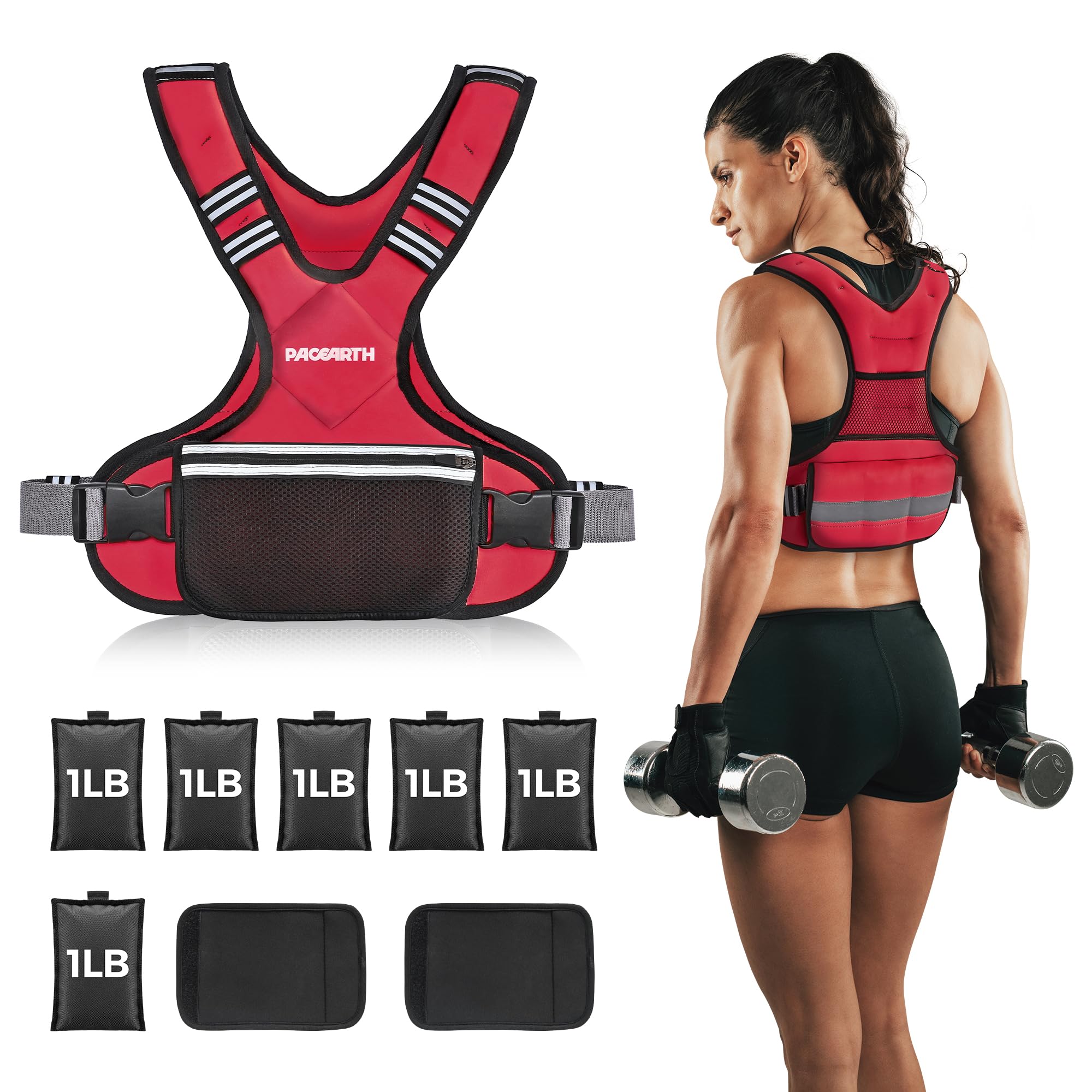 PACEARTH Adjustable Weight Vest 4-10lbs / 11-20lbs Red